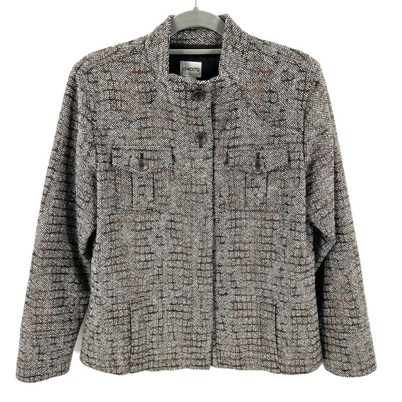 Chicos Sz 2 US 12 Large Jacket Textured Shacket Blazer Brown Wool Blend - Picture 1 of 9